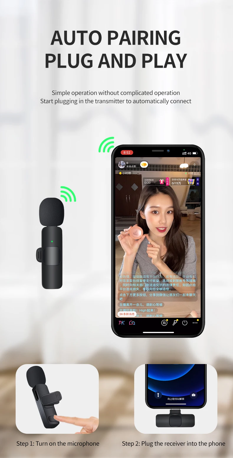 Basix 2.4G Wireless Lavalier Microphone Portable Audio Video Recording Mini Mic for iPhone Android Live Broadcast Gaming Phone Basix 2.4G Wireless Lavalier Microphone Portable Audio Video Recording Mini Mic for iPhone Android Live Broadcast Gaming Phone