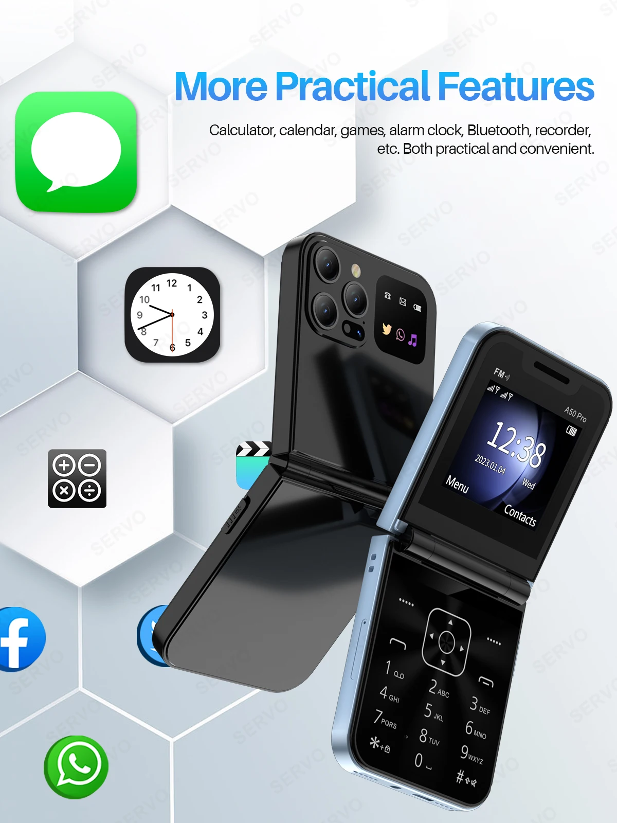 SERVO A50 Pro Flip Phone Dual SIM Card GSM Electric Torch Automatic Call Recording 2.4 Inch Screen Foldable Mobile Phones Type-C SERVO A50 Pro Flip Phone Dual SIM Card GSM Electric Torch Automatic Call Recording 2.4 Inch Screen Foldable Mobile Phones Type-C