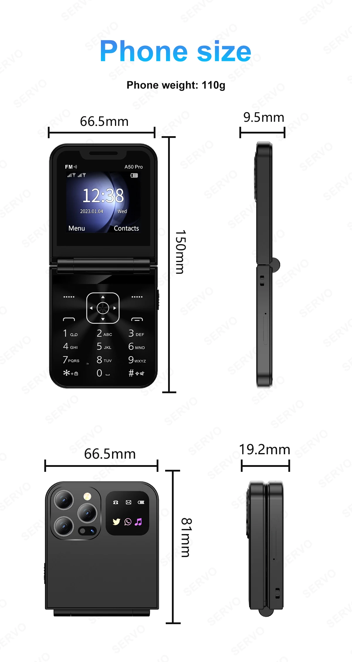 SERVO A50 Pro Flip Phone Dual SIM Card GSM Electric Torch Automatic Call Recording 2.4 Inch Screen Foldable Mobile Phones Type-C SERVO A50 Pro Flip Phone Dual SIM Card GSM Electric Torch Automatic Call Recording 2.4 Inch Screen Foldable Mobile Phones Type-C