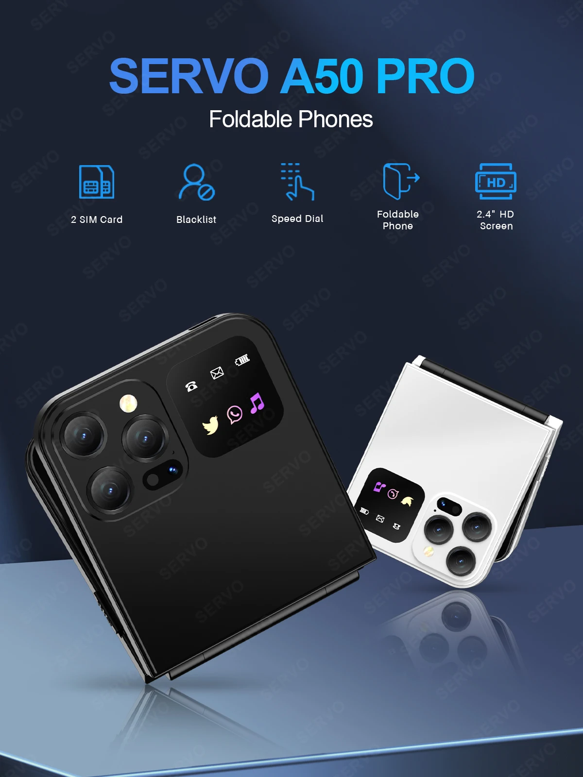 SERVO A50 Pro Flip Phone Dual SIM Card GSM Electric Torch Automatic Call Recording 2.4 Inch Screen Foldable Mobile Phones Type-C SERVO A50 Pro Flip Phone Dual SIM Card GSM Electric Torch Automatic Call Recording 2.4 Inch Screen Foldable Mobile Phones Type-C