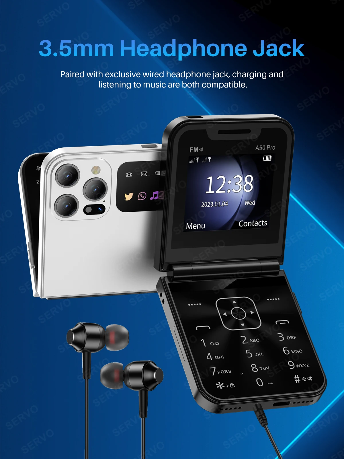 SERVO A50 Pro Flip Phone Dual SIM Card GSM Electric Torch Automatic Call Recording 2.4 Inch Screen Foldable Mobile Phones Type-C SERVO A50 Pro Flip Phone Dual SIM Card GSM Electric Torch Automatic Call Recording 2.4 Inch Screen Foldable Mobile Phones Type-C