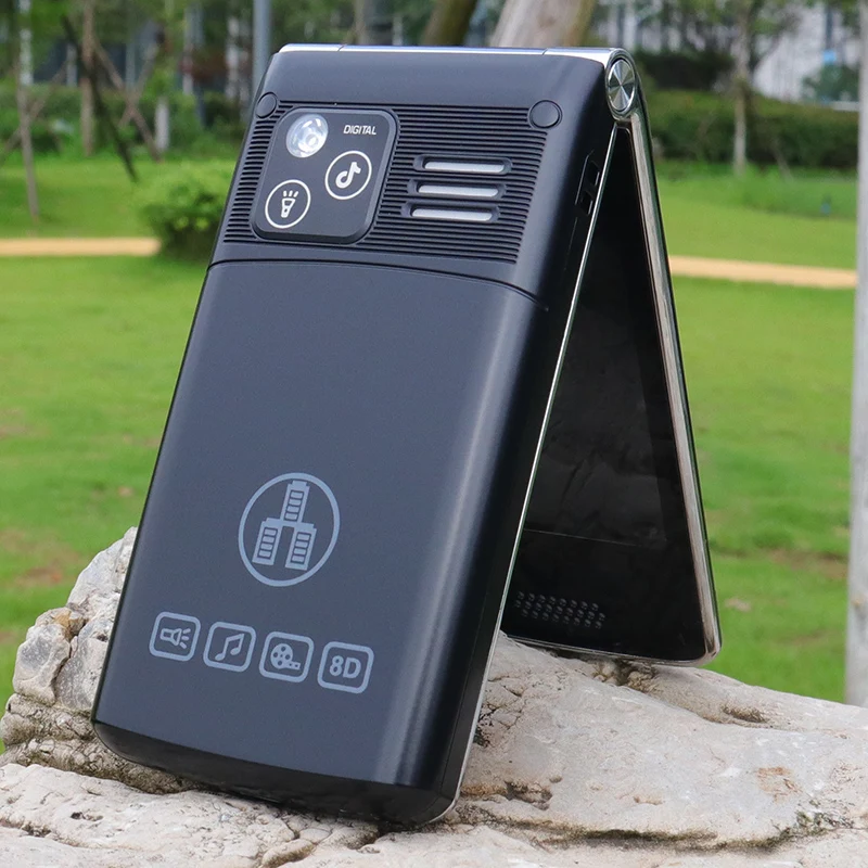Foldable Flip Senior Mobile Phone Dual Display Large Key Loud Sound FM radio Blacklist dual Sim Card Torch Sound Recorder