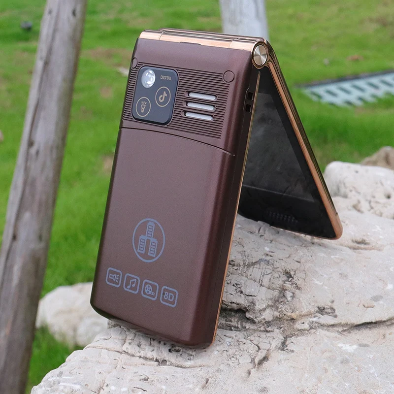 Foldable Flip Senior Mobile Phone Dual Display Large Key Loud Sound FM radio Blacklist dual Sim Card Torch Sound Recorder