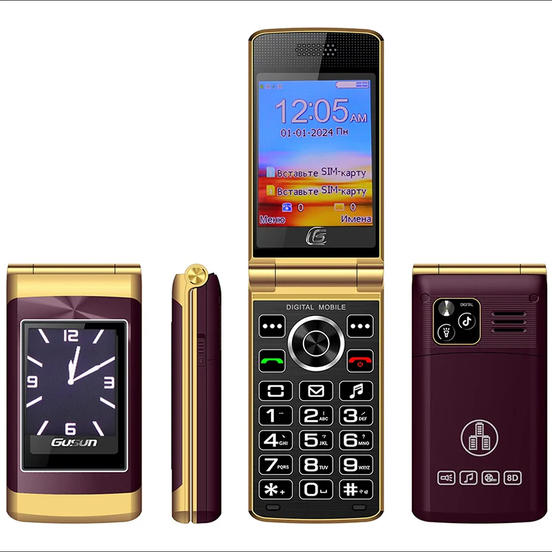 Foldable Flip Senior Mobile Phone Dual Display Large Key Loud Sound FM radio Blacklist dual Sim Card Torch Sound Recorder