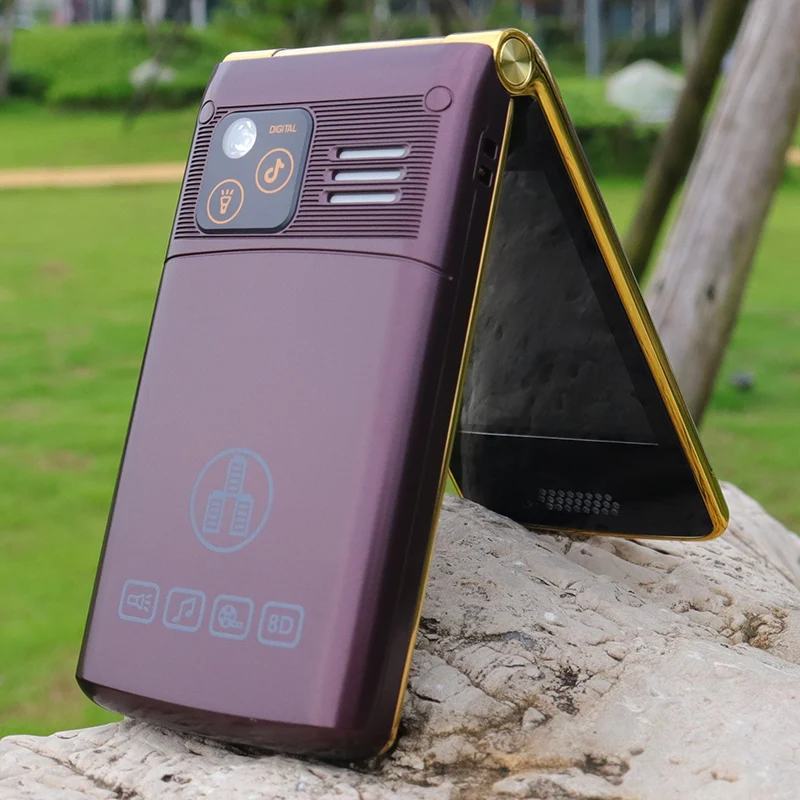 Foldable Flip Senior Mobile Phone Dual Display Large Key Loud Sound FM radio Blacklist dual Sim Card Torch Sound Recorder