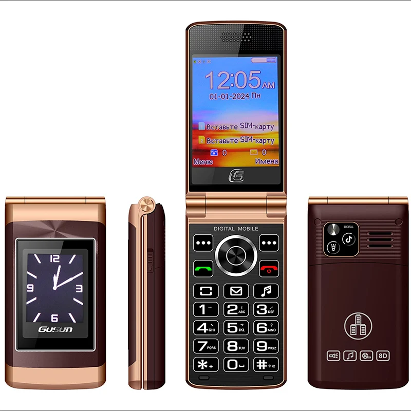 Foldable Flip Senior Mobile Phone Dual Display Large Key Loud Sound FM radio Blacklist dual Sim Card Torch Sound Recorder