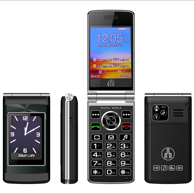 Foldable Flip Senior Mobile Phone Dual Display Large Key Loud Sound FM radio Blacklist dual Sim Card Torch Sound Recorder