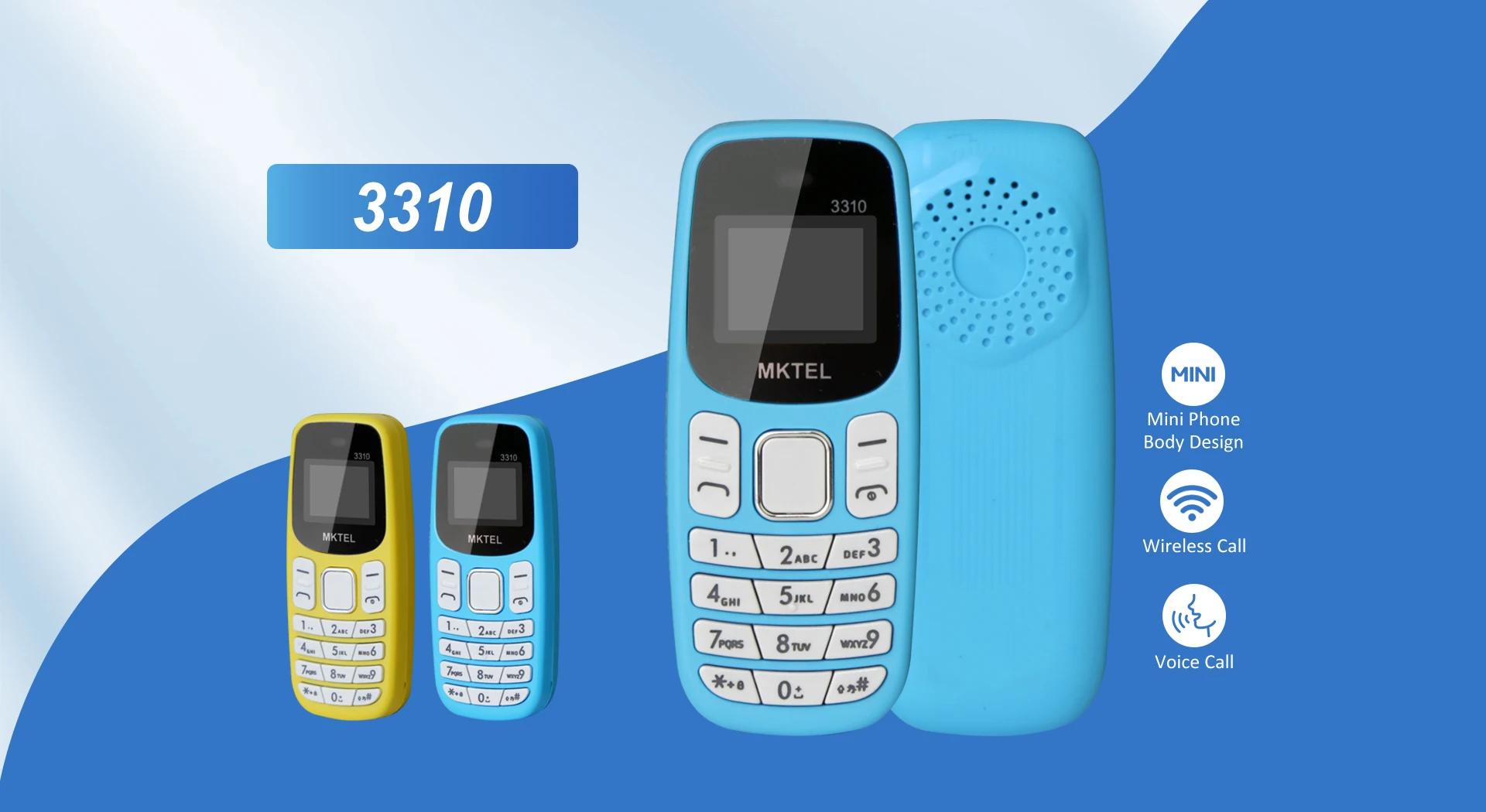 MKTEL 3310 Mini Feature Phone with Earhook Dual SIM Dual Standby MP3/MP4/FM Radio/Bluetooth/GPRS