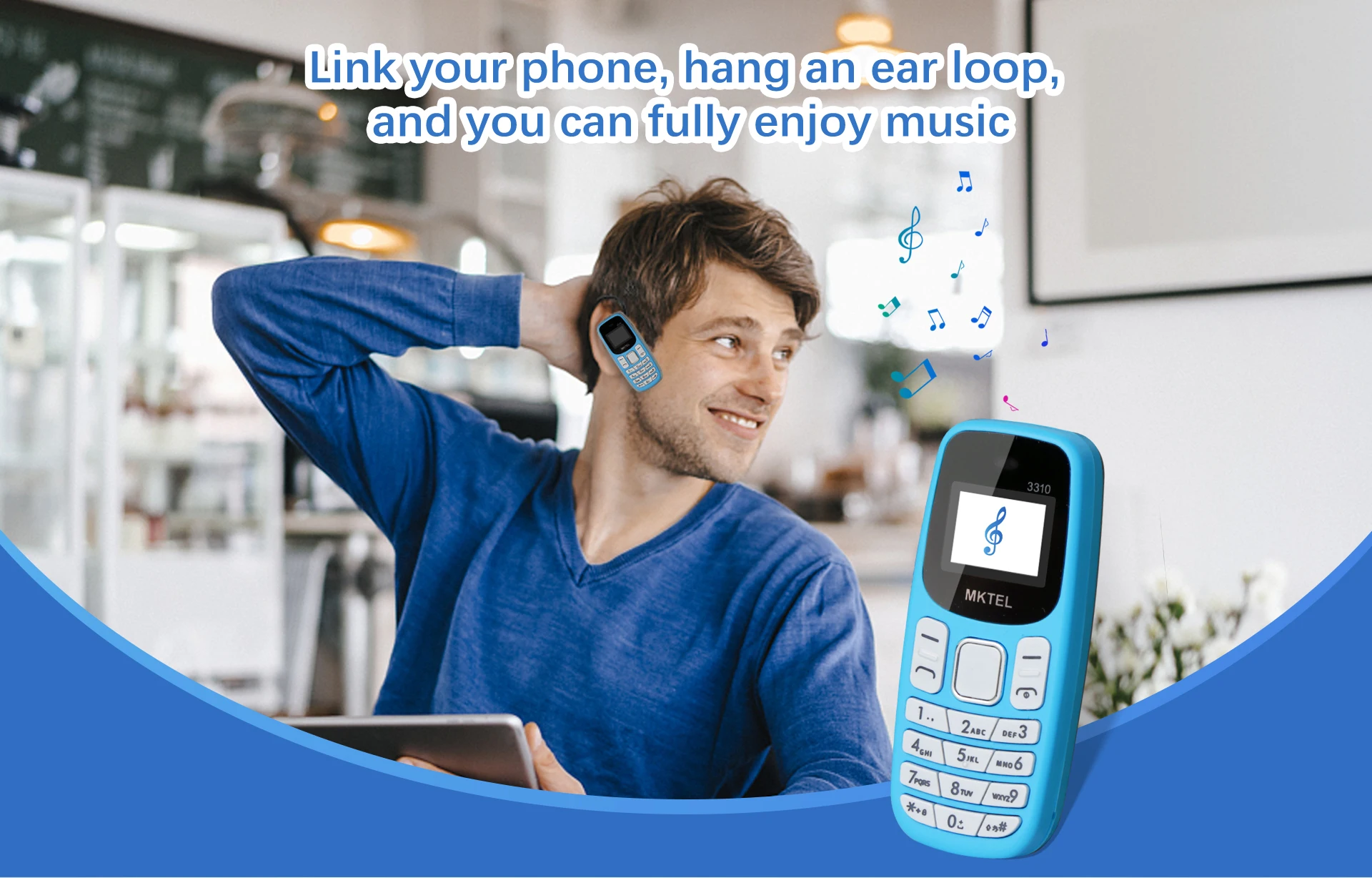 MKTEL 3310 Mini Feature Phone with Earhook Dual SIM Dual Standby MP3/MP4/FM Radio/Bluetooth/GPRS